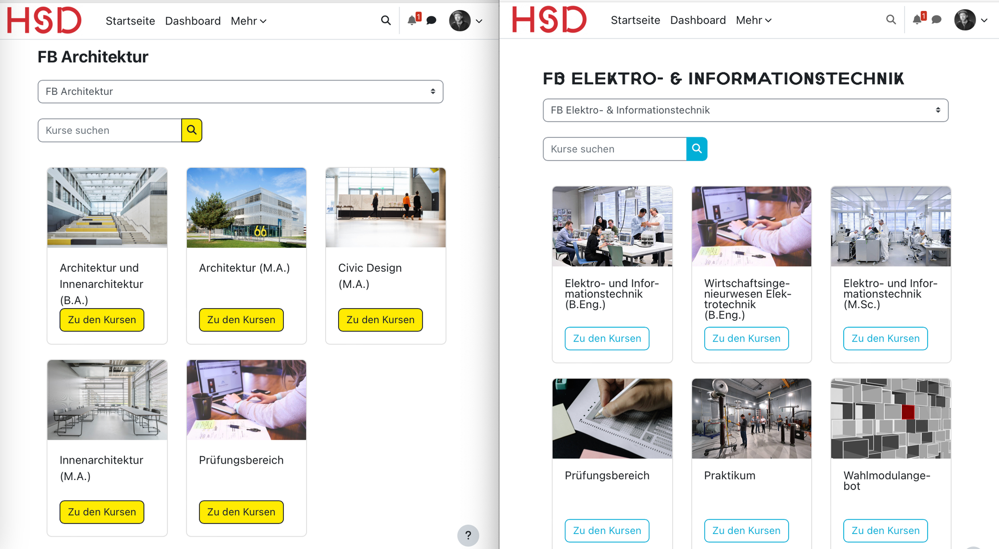 Different Moodle start pages for different faculties at HSD
