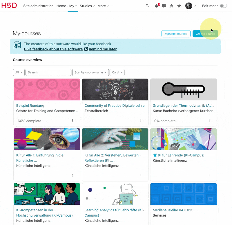 Walkthrough: marking a course as favorite and filtering the dashboard